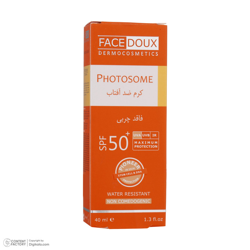 کرم ضد آفتاب بدون رنگ فیس دوکس SPF50 مدل Oil free محافظ UVA ،UVB، ضد آب، مناسب انواع پوست حجم 40 میلی‌لیتر