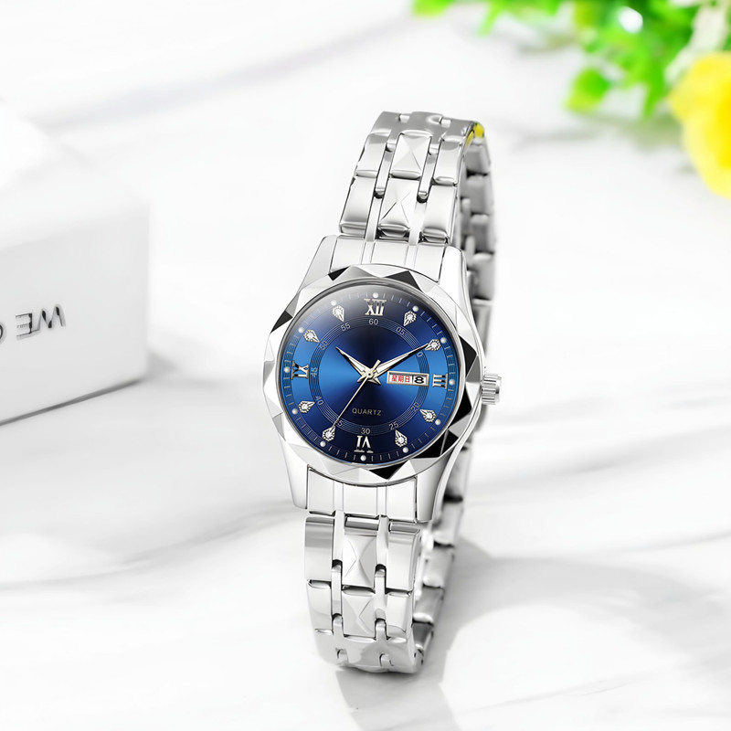 ست ساعت مچی عقربه‌ای کوارتز مدل کلاسیک دی دیت بند استیل طرح تراش الماسی کد C1.5