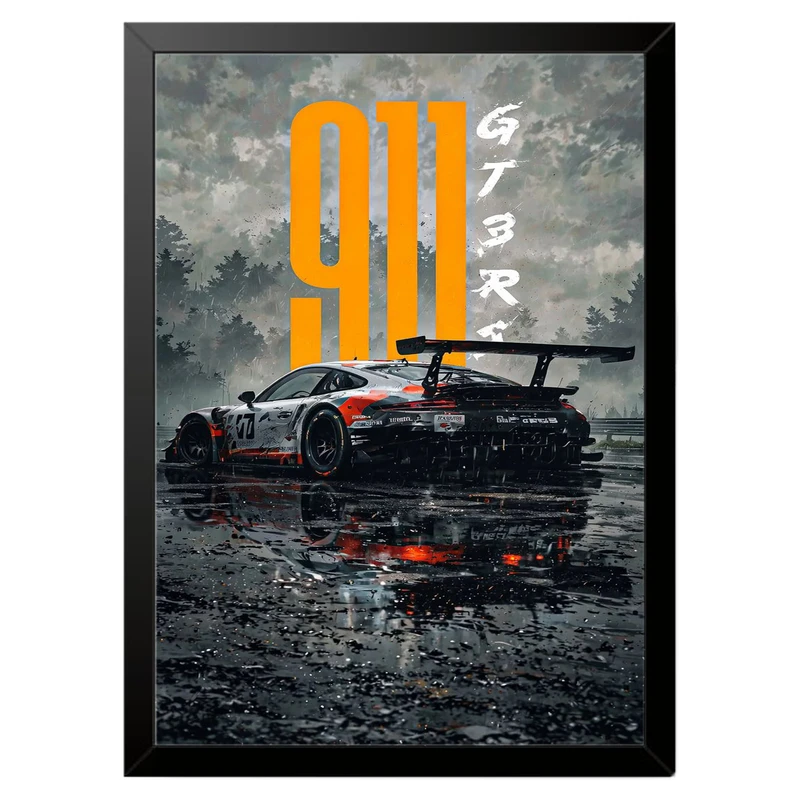 تابلو بکلیت طرح ماشین و خودرو پورشه PORSCHE 911 GT3 RS مدل b-po1617 فریم مشکی