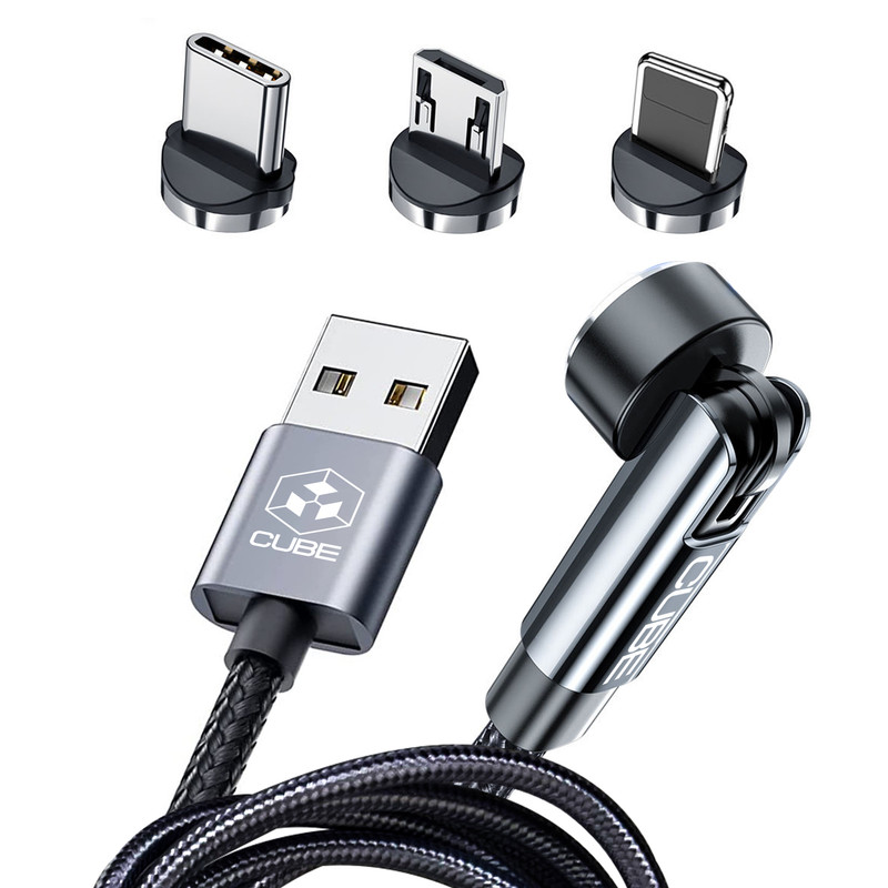 کابل تبدیل مغناطیسی USB به MicroUSB / USB-C /لایتنینگ کیوب مدل D 360 طول 1 متر