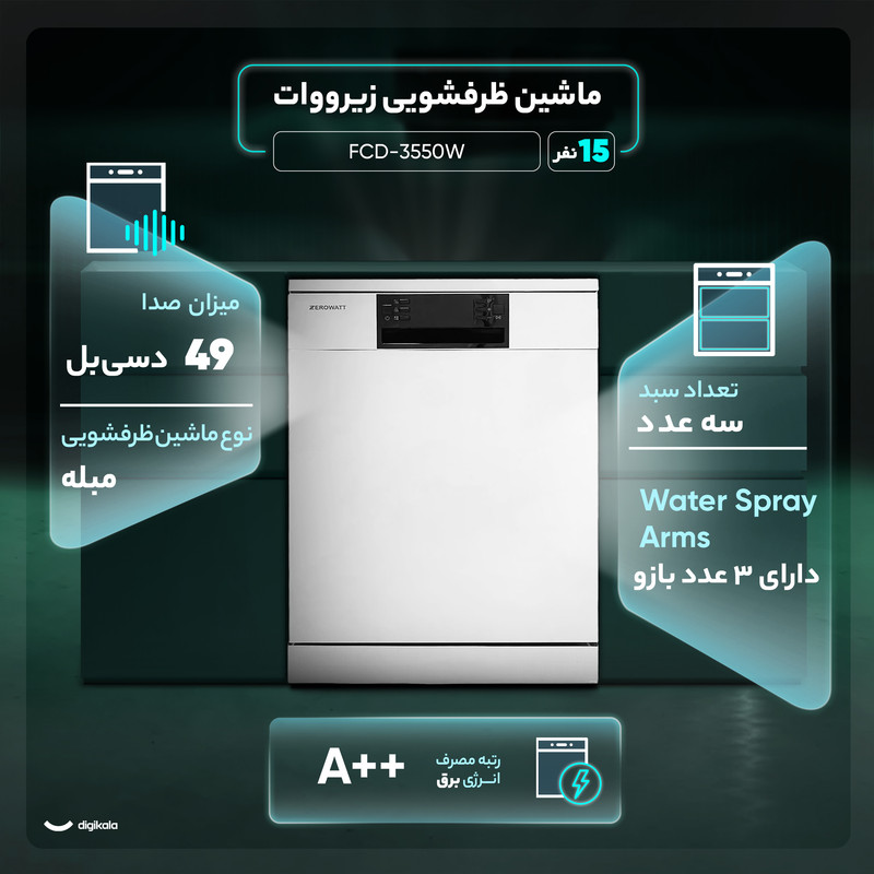 ماشین ظرفشویی 15 نفره زیرووات مدل FCD-3550W