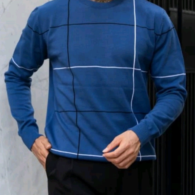 پلیور یقه گرد مردانه مدل راه دار عمود 02