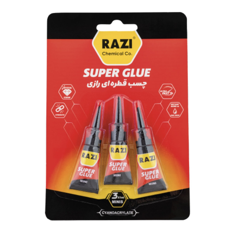 چسب قطره ای رازی مدل SUPERGLUE حجم 1 میلی لیتر بسته 3 عددی چسب قطره ای رازی مدل SUPERGLUE حجم 1 میلی لیتر بسته 3 عددی