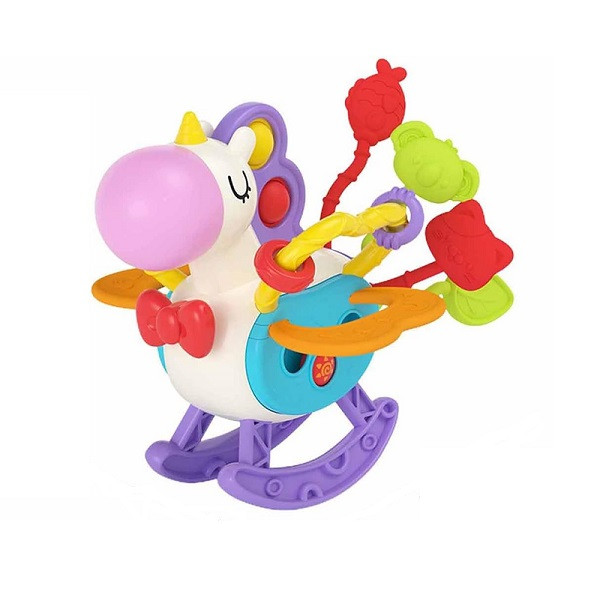 دندان گیر کودک مدل دست ورزی جغجغه ای طرح یونی کورن