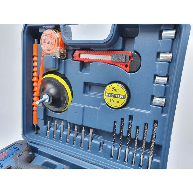 دریل پیچ گوشتی شارژی چکشی باس مدل CORDLESS_DRILL مجموعه 28 عددی