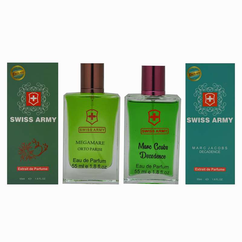 ادوپرفیوم زنانه سوئیس آرمی مدل مارک جاکوبز دکادنس حجم 55 میلی لیتر به همراه ادوپرفیوم مردانه مگاماره