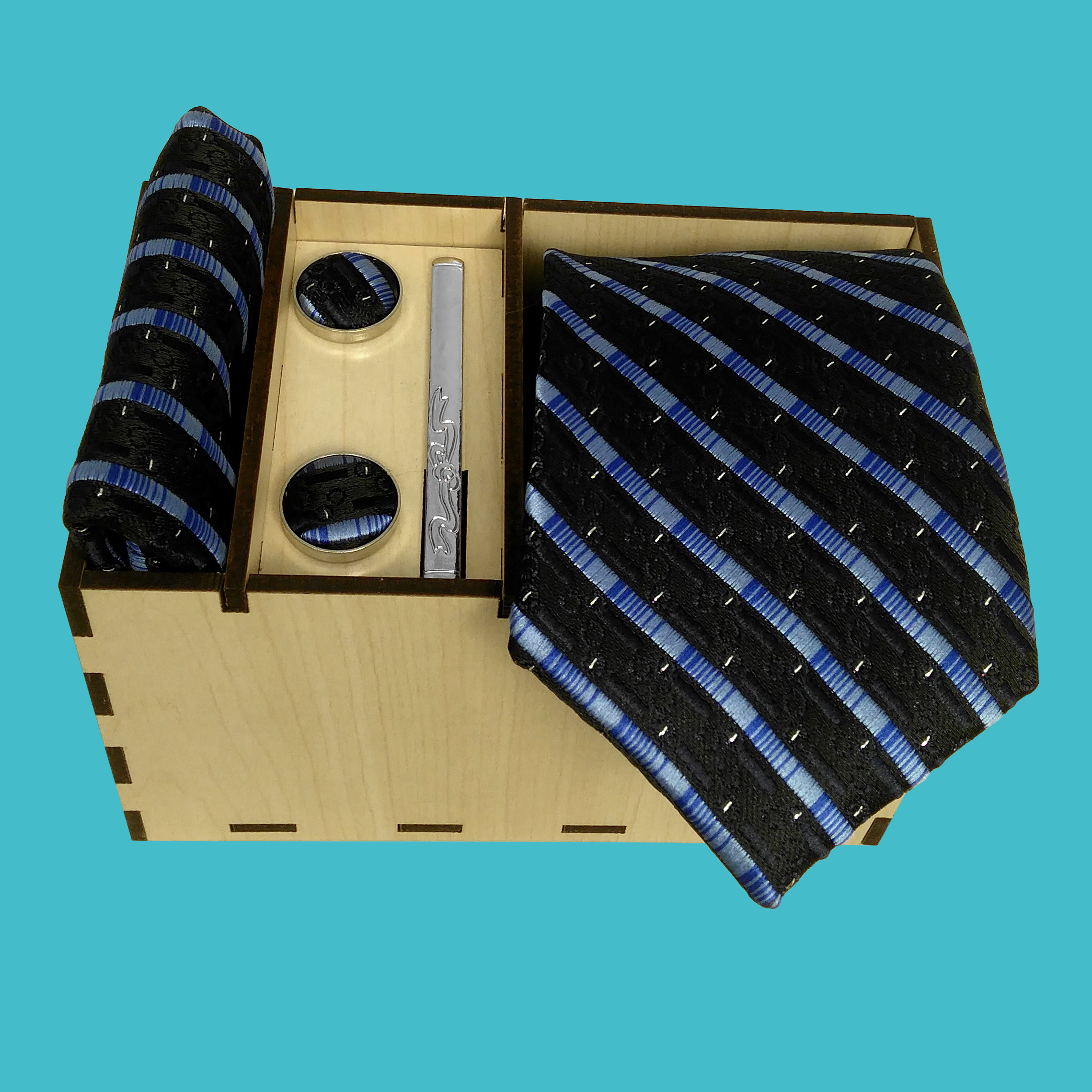 ست کراوات و دستمال جیب و دکمه سردست و گیره کراوات مردانه مدل 462