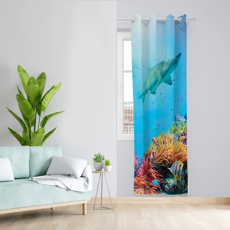 پرده طرح اقیانوس مدل مخمل پانچی کد  L 233_R Z سایز 140x200 سانتی متر