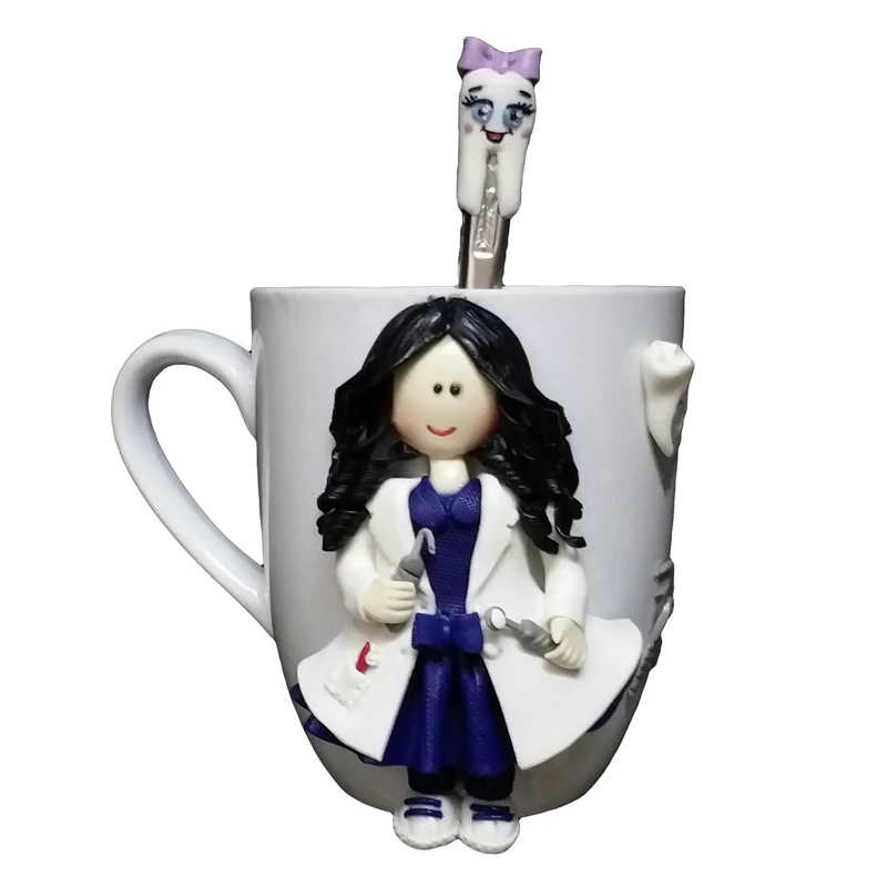 ماگ سرامیکی مدل دندان پزشک کد 01135 به همراه قاشق