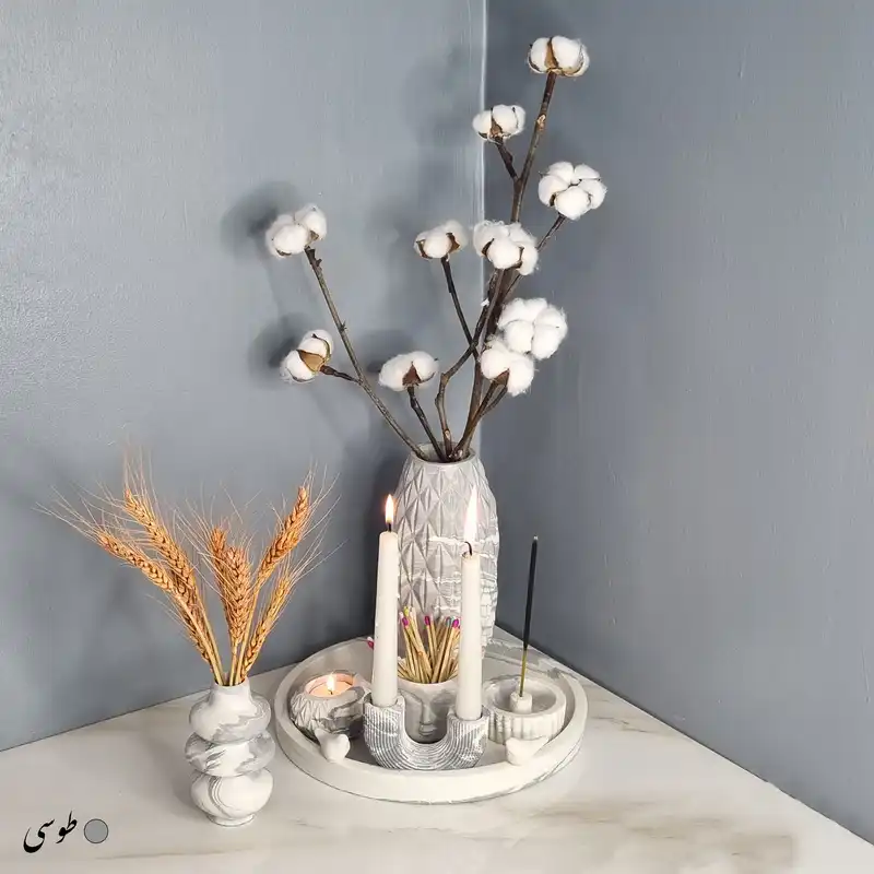 ست 7 تکه جاشمعی و گلدان بتنی طرح سنگ مدل یاسمین