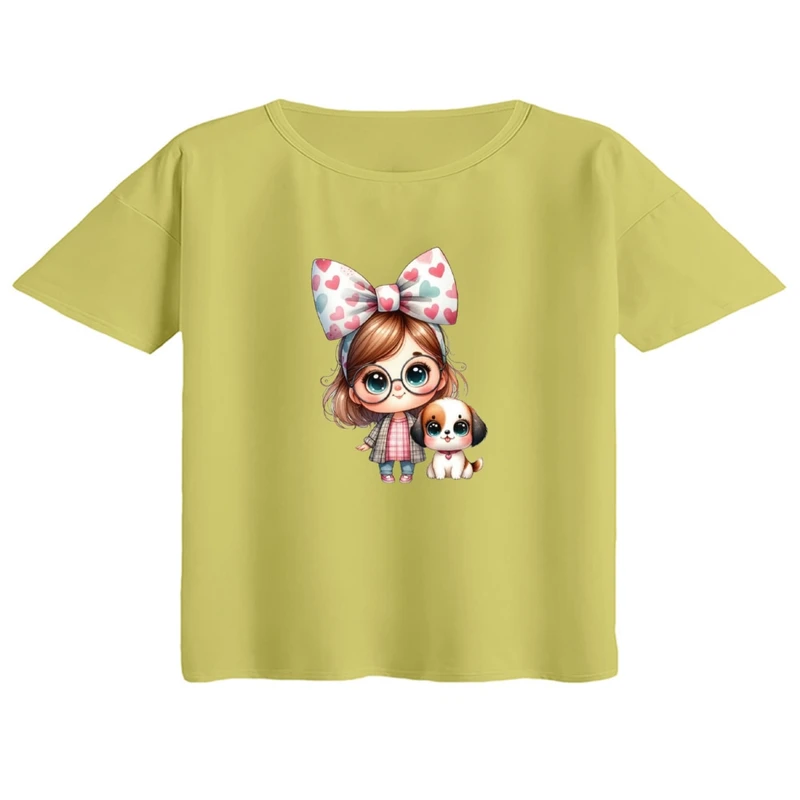 کراپ تی‌شرت آستین کوتاه زنانه مدل دخترک و هاپو