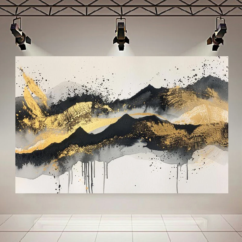 پوستر طرح مخمل رشته کوه انتزاعی مدل طلای درخشان کد AR303975