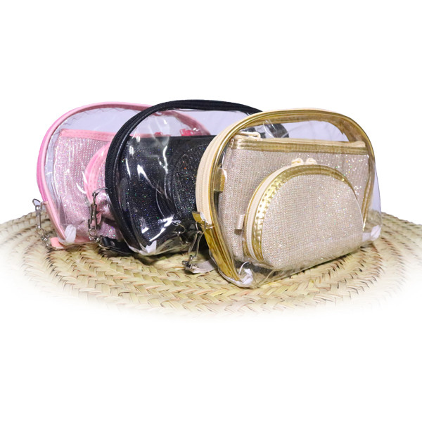 کیف لوازم آرایش زنانه مدل لمه ای مجموعه سه عددی