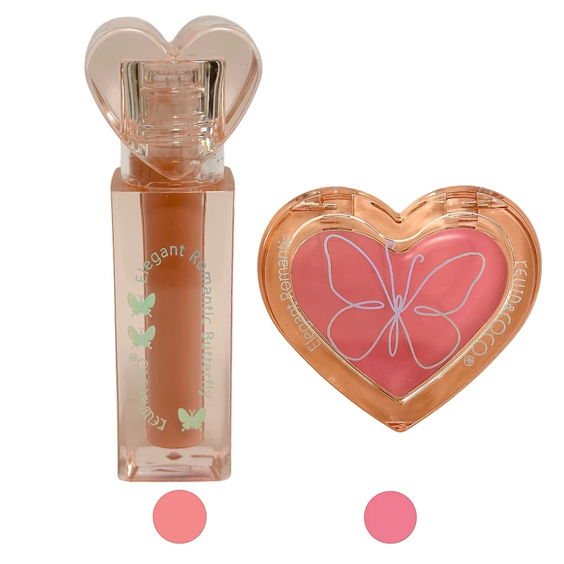 رژلب مایع براق کوین اند کوکو مدل butterfly شماره A1 به همراه رژگونه کوین اند کوکو مدل پروانه ای 