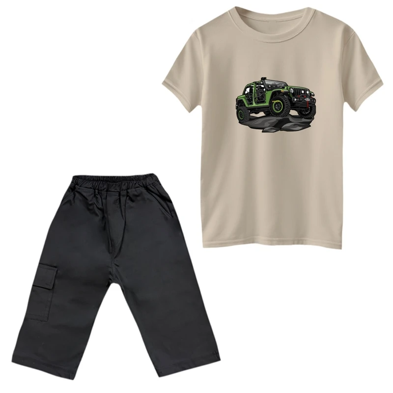 ست تی‌شرت و شلوارک پسرانه مدل ماشین جیپ کد 01