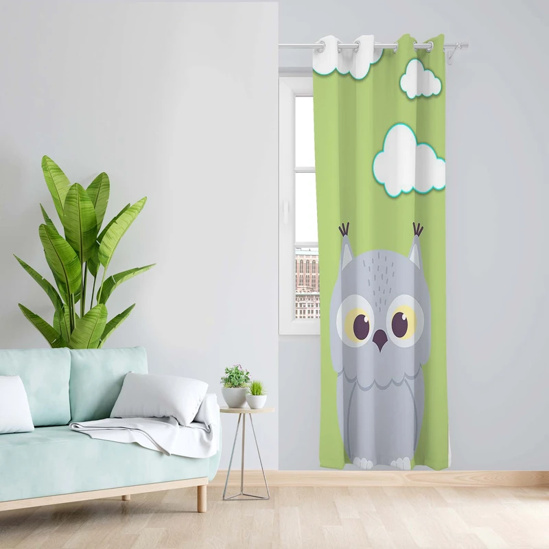 پرده طرح کودک جغد مدل مخمل پانچی کد 5347L z سایز 140x200 سانتی متر