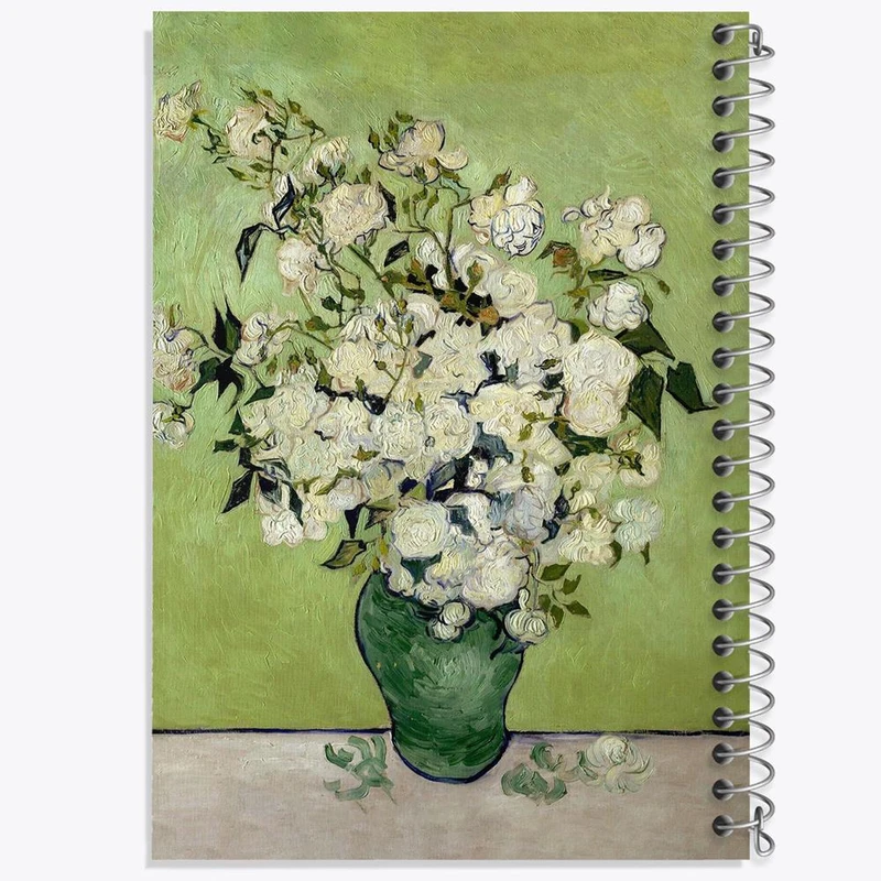 دفتر شطرنجی 50 برگ خندالو طرح زبان گلدان رز اثر ونسان ونگوگ کد 25476