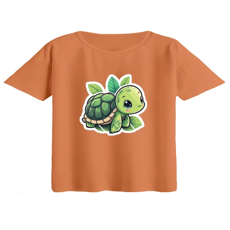 کراپ تی‌شرت آستین کوتاه زنانه مدل لاکپشت