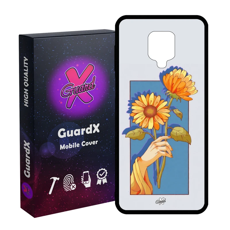 کاور گارد ایکس طرح گل و دست مدل Glass10675 مناسب برای گوشی موبایل شیائومی Redmi Note9 Pro/Note 9 Pro Max/Redmi Note 9S/MI Poco M2 Pro