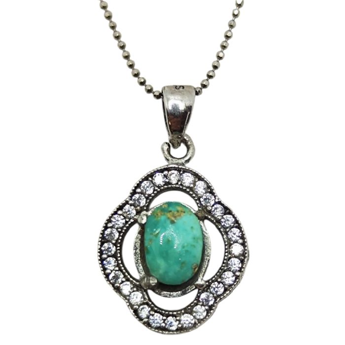 گردنبند نقره زنانه مدل سنگ فیروزه نیشابور آبکاری رادیوم کد 333 -  - 2