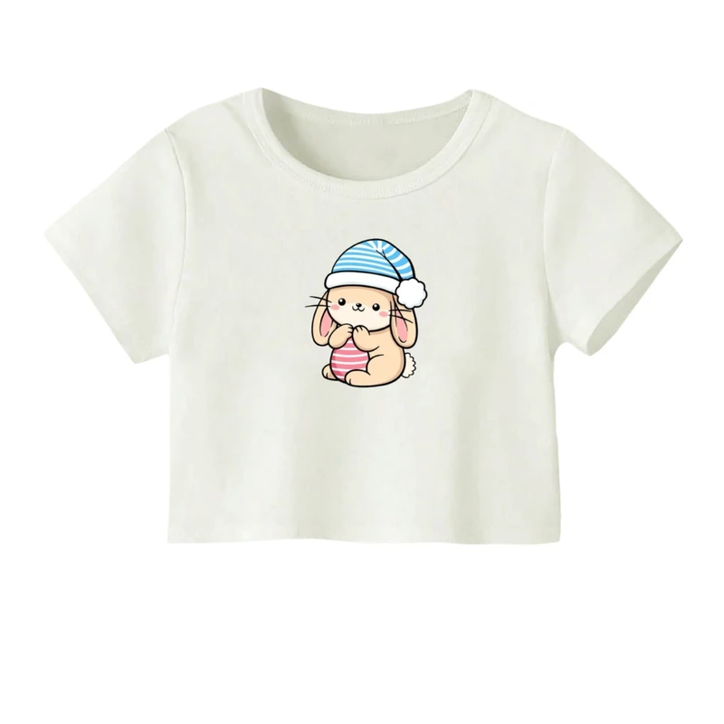 کراپ‌ تی‌شرت آستین کوتاه زنانه مدل خرگوش کد 01