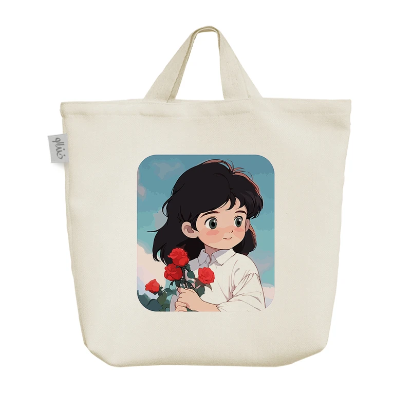 ساک خرید خندالو مدل دختر بچه و گل قرمز کد 8269