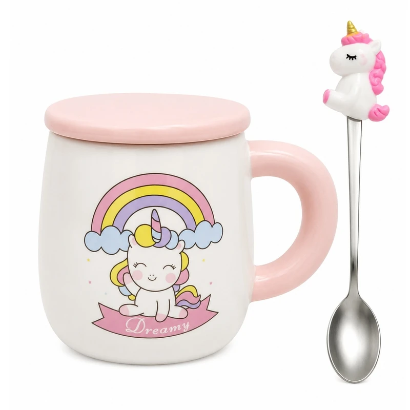 ماگ طرح یونیکورن مدل Dreamy به همراه قاشق