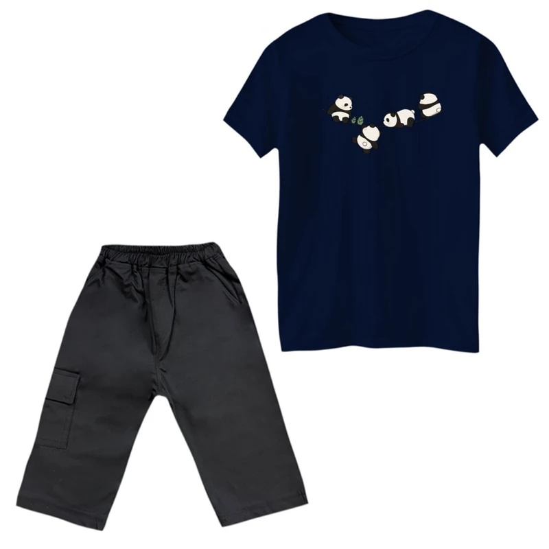 ست تی‌شرت و شلوارک پسرانه مدل پاندا ها روی بند