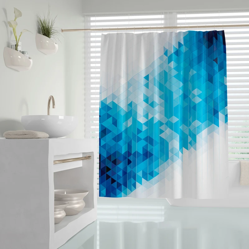پرده حمام دلفین مدل Blue Squares سایز 180x200سانتی متر