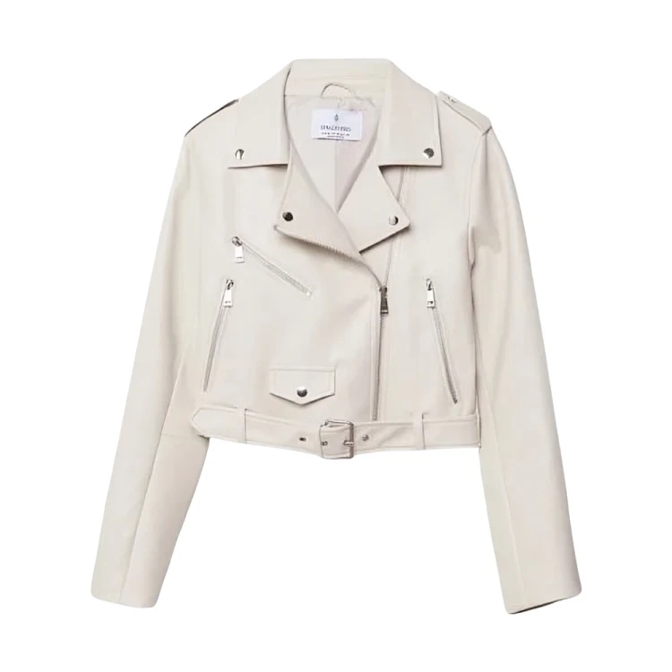 کت چرم زنانه استرادیواریوس مدل BIKER WITH BELT 2025