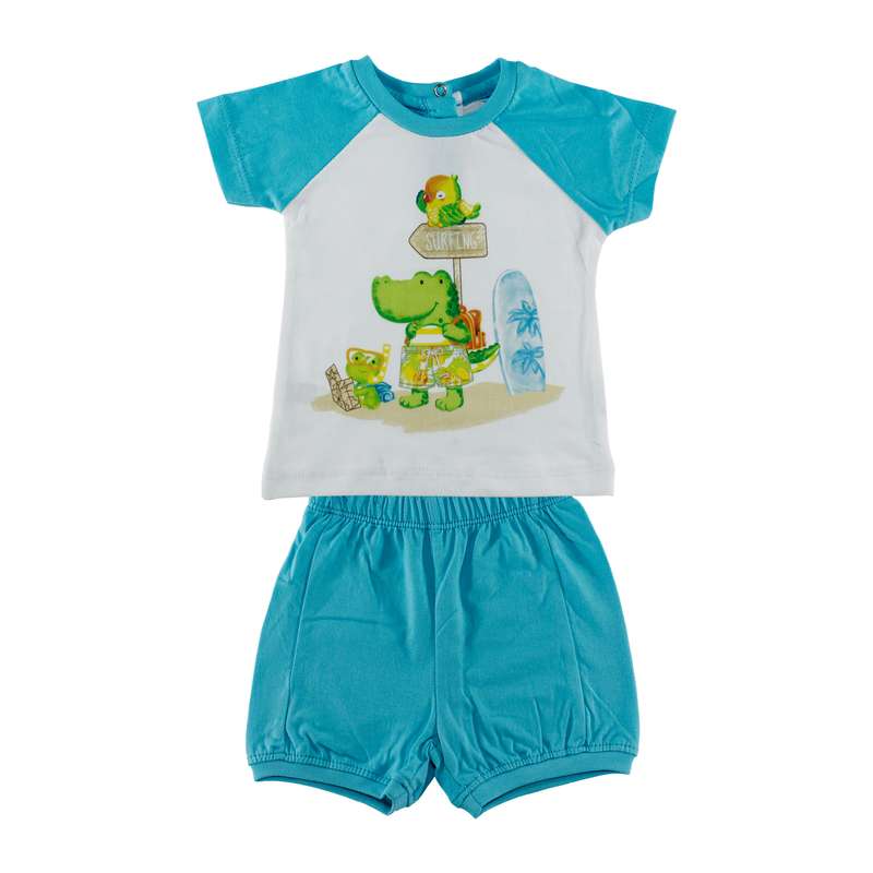 ست تی شرت و شلوارک نوزادی طرح تمساح مدل 20298