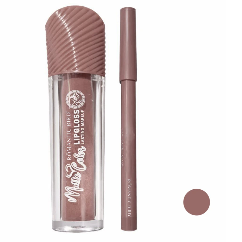 رژ لب مایع مات رومانتیک برد مدل F-14 شماره 03 به همراه مداد لب رمانتیک برد شماره 03