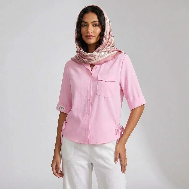 شومیز زنانه آستین سه ربع کراش مدل بند پاپیون s3