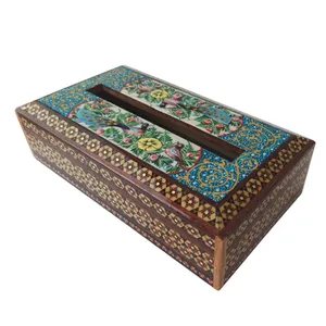 جعبه دستمال کاغذی خاتم کاری طرح گل و مرغ مدل گلسار کد 1143-G