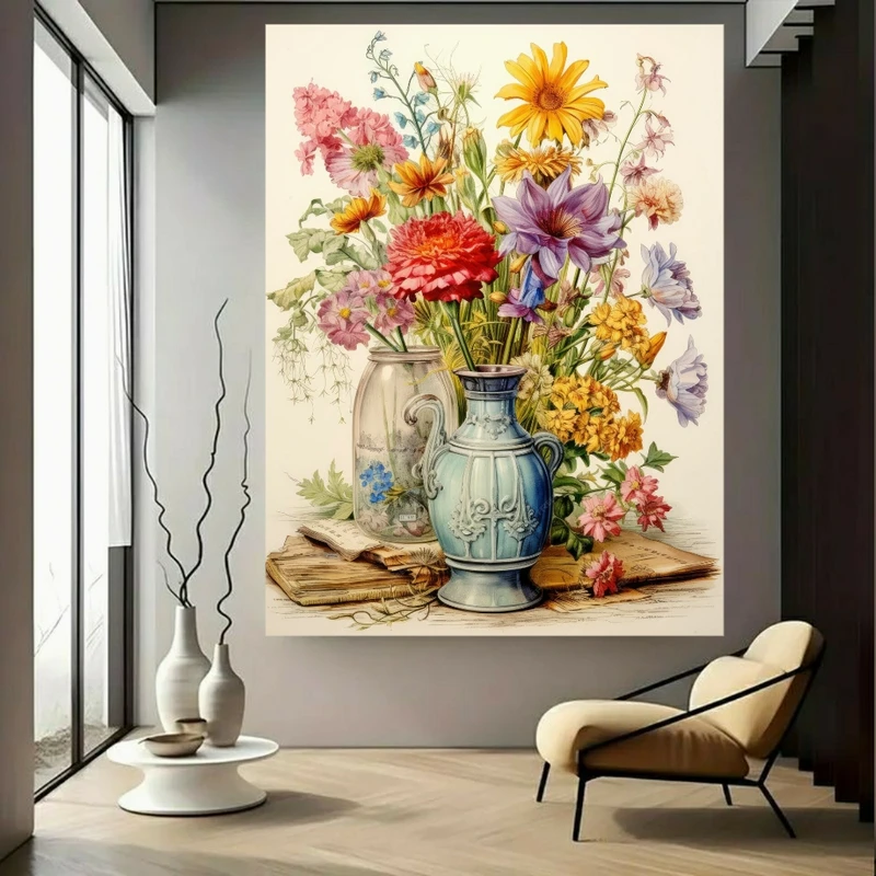 پوستر طرح مخمل گلدان گل مدل دسته گل کد FP105648