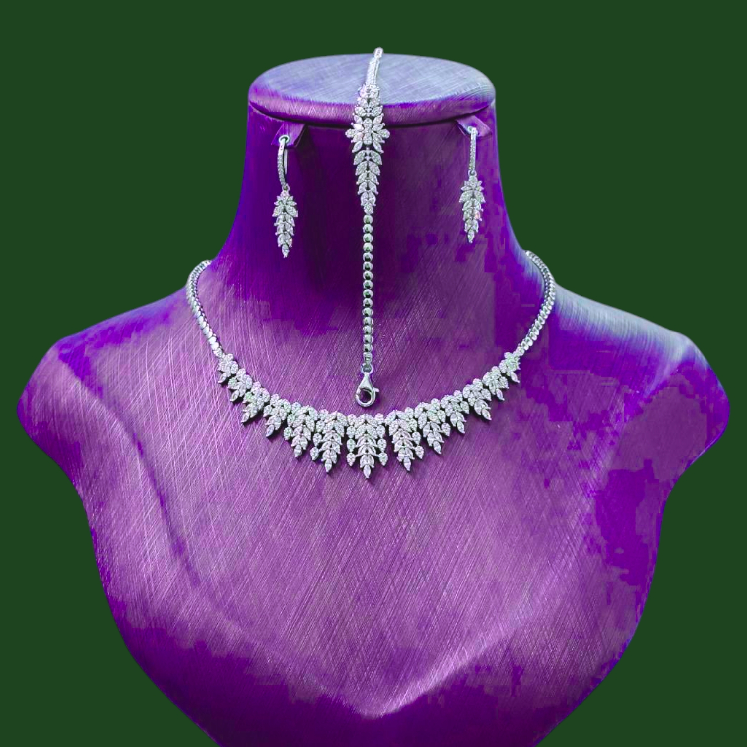 نیم ست نقره زنانه مدل مارکیز الماس شهر کد 0458