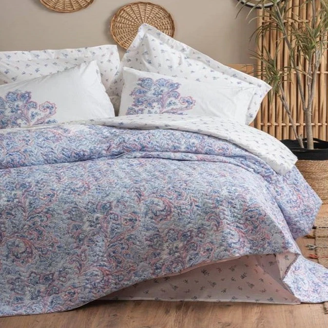 سرویس روتختی 2 نفره 4 تکه کاتن باکس مدل Bohem Complete Seti Mapiya Mavi