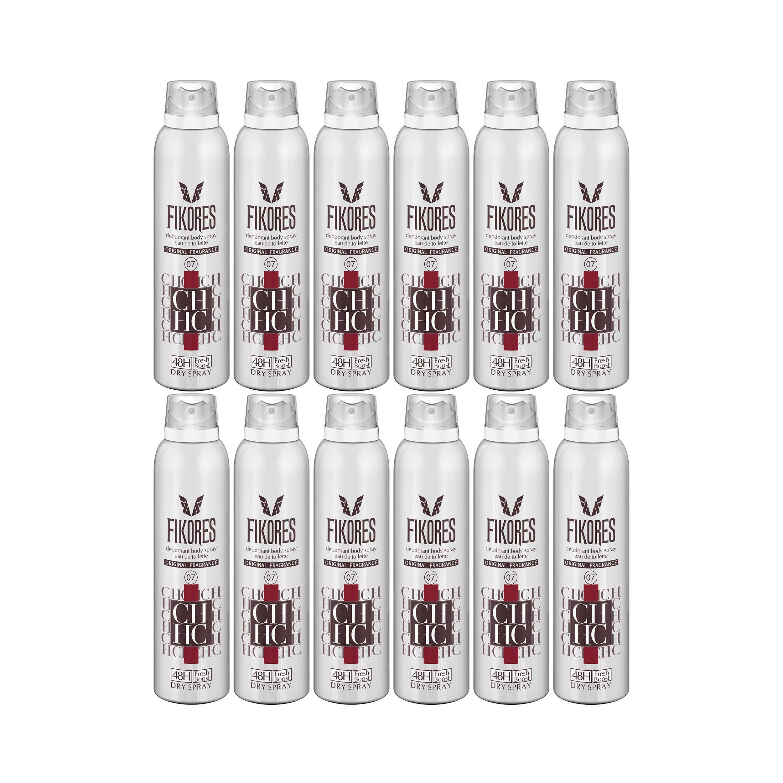  اسپری خوشبو کننده بدن مردانه فیکورس مدل Ch HC حجم 200 میلی لیتر مجموعه 12 عددی