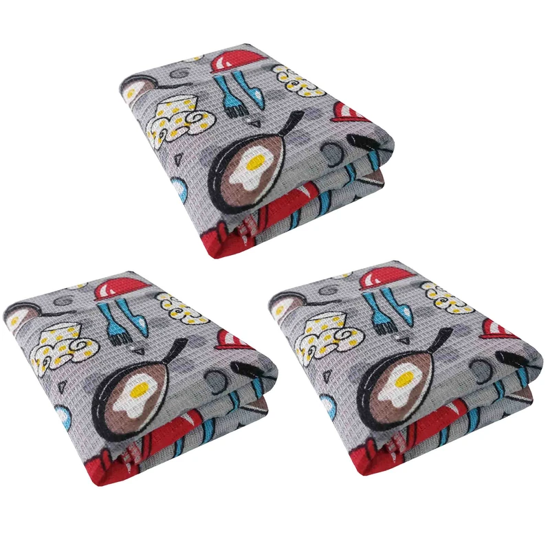 دستمال نظافت خانه و آشپزخانه پنبه‌، نخ مدل صبحانه بسته 3 عددی