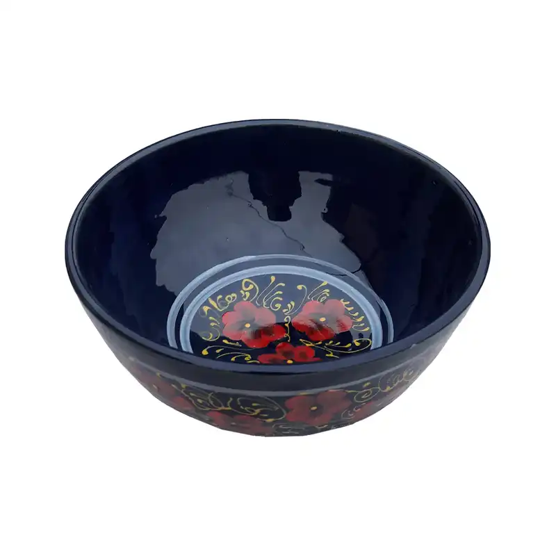 کاسه سفالی طرح گل قرمز