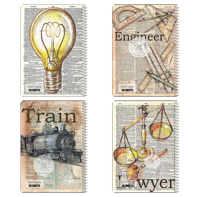 دفتر نقاشي 50 برگ کارنيکا طرح روزنامه وینتج Vintage Newspaper کد 85260 مجموعه 4 عددی