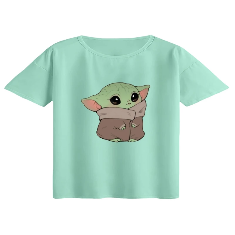 کراپ تی‌شرت آستین کوتاه زنانه مدل بیبی یودا کد 1