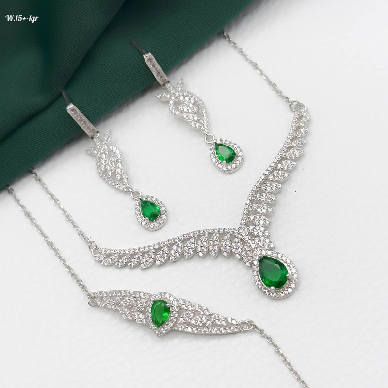 نیم ست نقره زنانه مدل زمرد