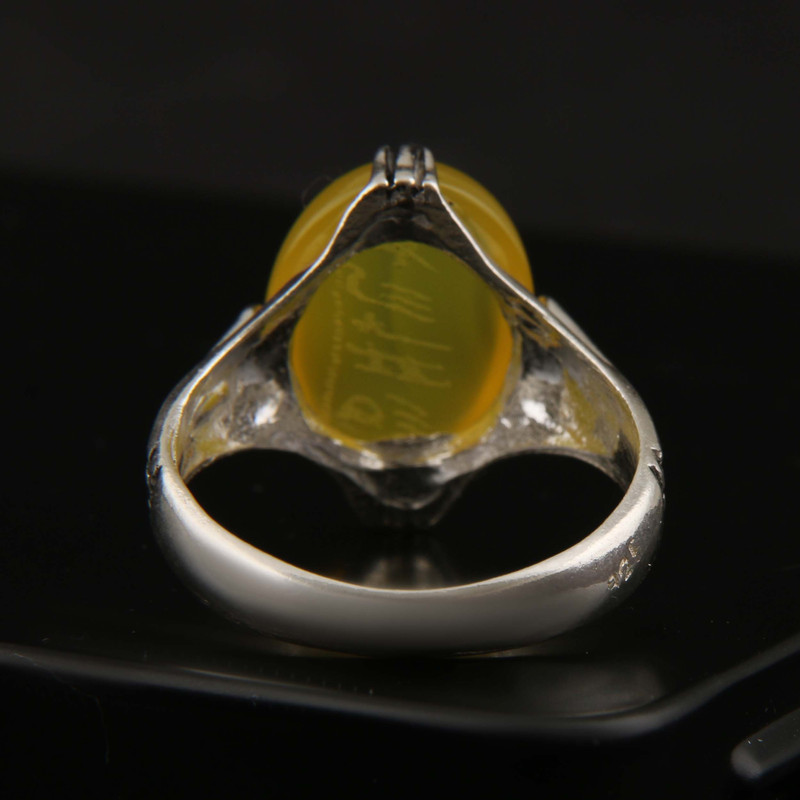 انگشتر نقره مردانه بازرگانی میلادی مدل سنگ عقیق شرف الشمس رکاب سیلندری سیاه قلم کد AM_2915