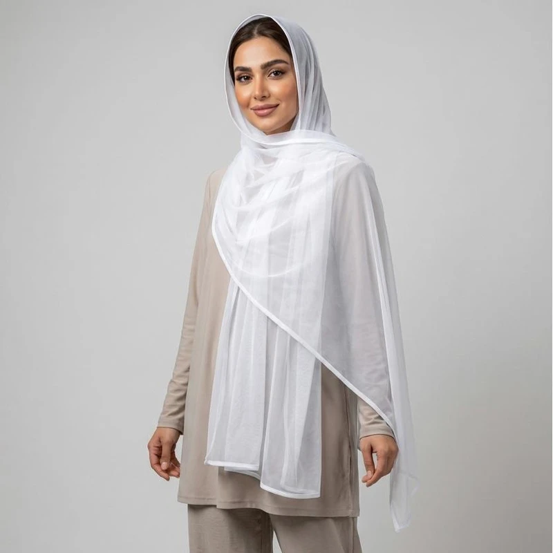 شال زنانه مدل ساده توری فانتزی مهمانی دور نوار دوزی شده تابستانی کد 1