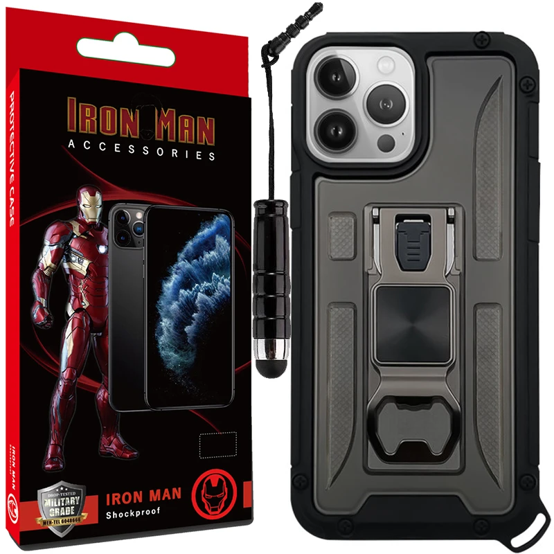  کاور آیرون من مدل Shock Proof مناسب برای گوشی موبایل اپل iPhone 12 Pro Max به همراه قلم لمسی