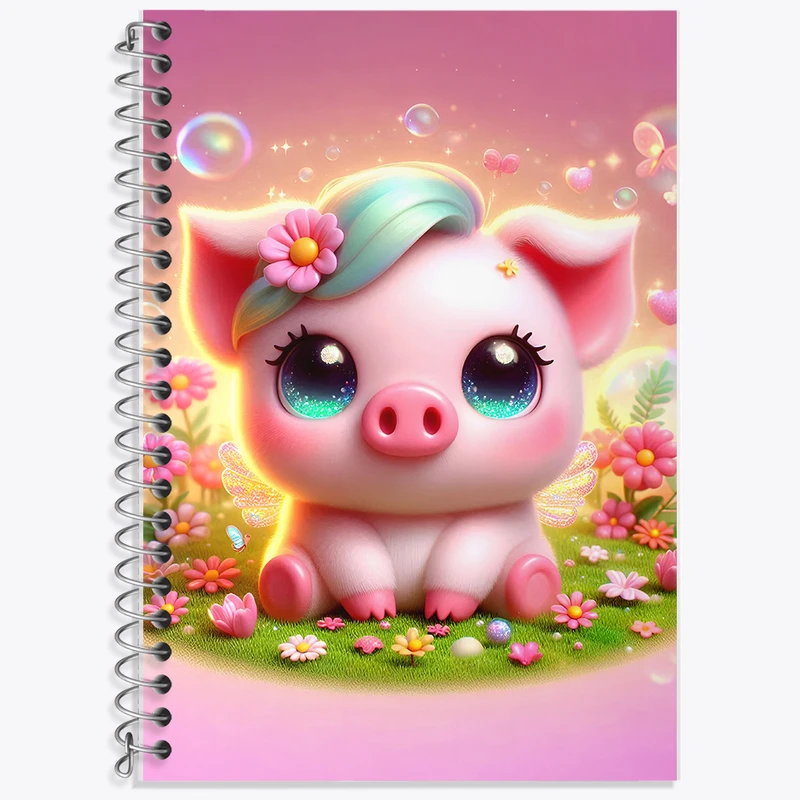 دفتر زبان 50 برگ خندالو مدل دو خط طرح خوک کیوت کد F5455