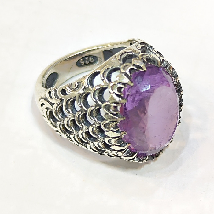 انگشتر نقره مردانه مدل آمیتیست طبیعی کد 14700