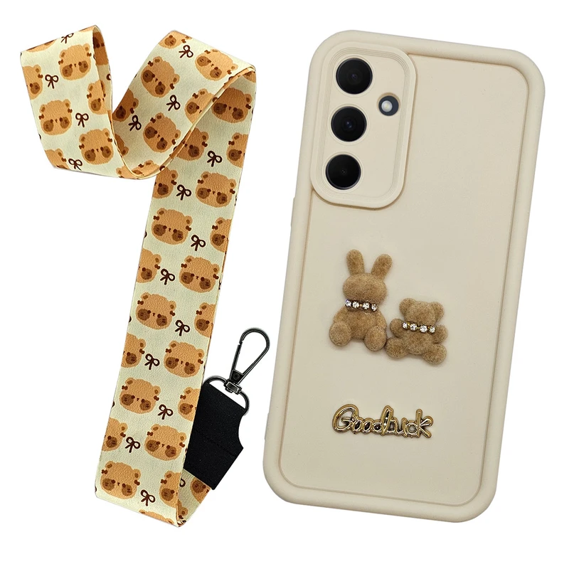 کاور مدل خرگوش طرح مخملی مناسب برای گوشی موبایل سامسونگ Galaxy A35 به همراه بندآویز