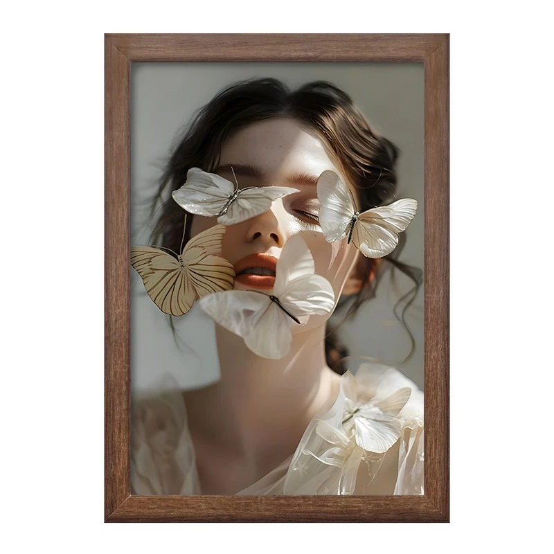 تابلو خندالو طرح دختر و پروانه سفید کد F10705